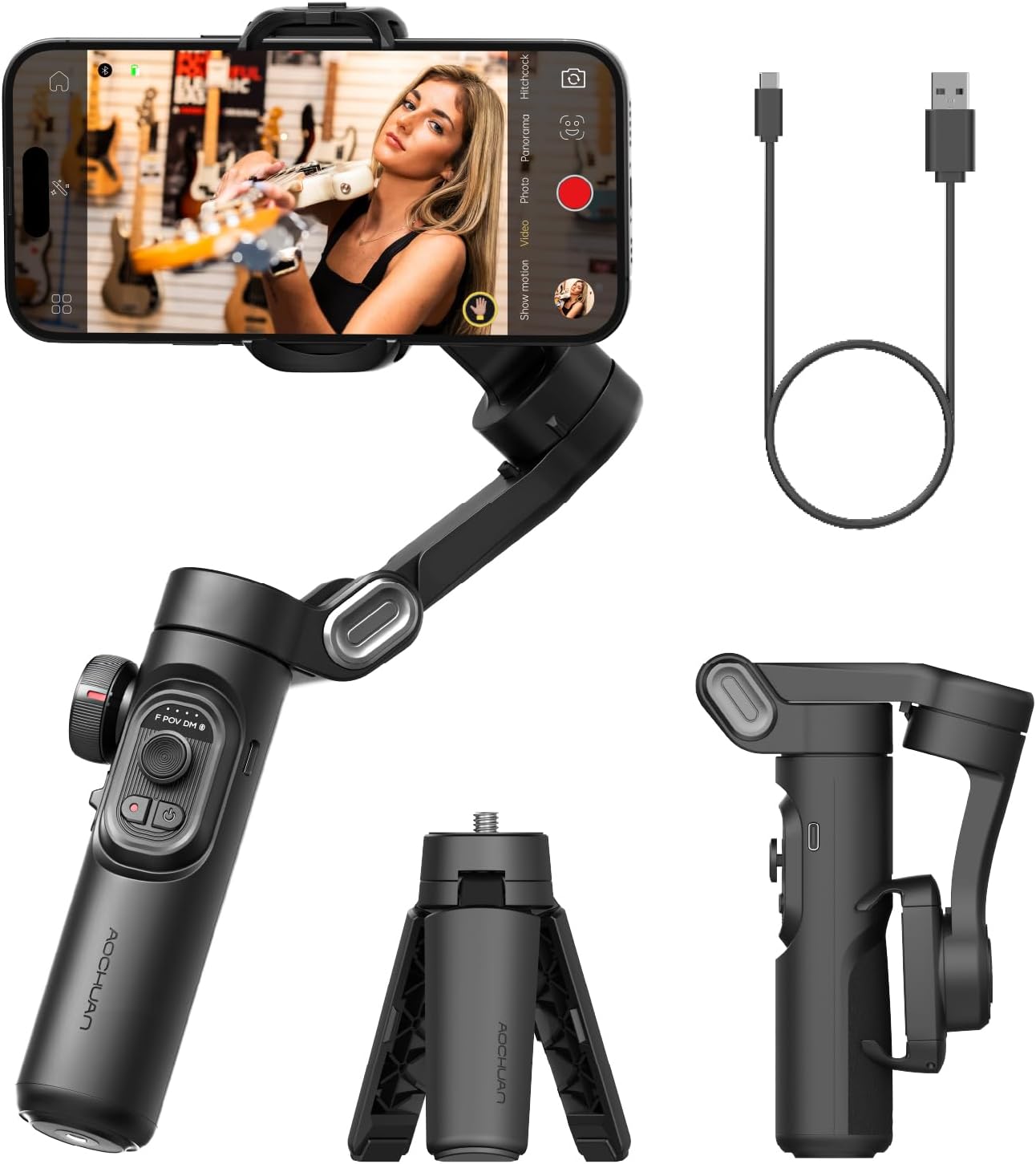 AOCHUAN Smart XE – 3-Axis Foldable Smartphone Gimbal with Gesture Control, Joystick, and AI Face Tracking - TrendyShopy
