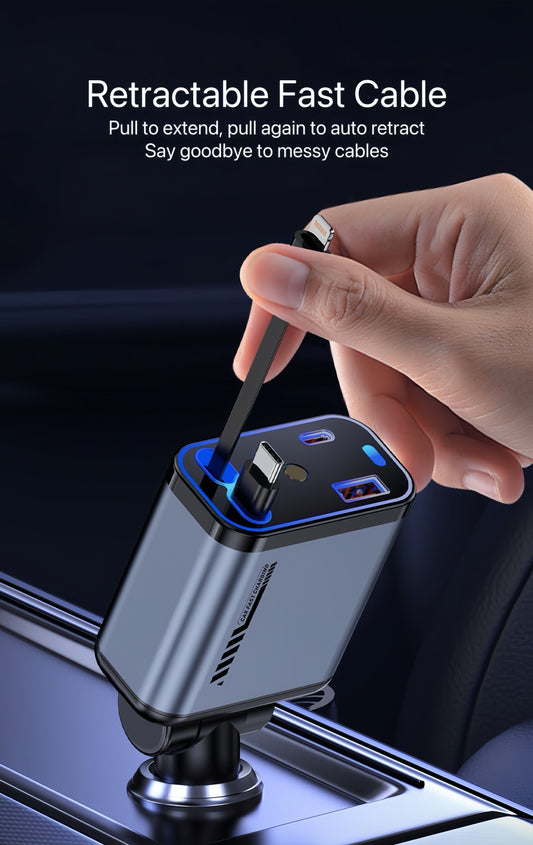 StarCharge 4-in-1 66W Retractable Car Charger with Starry Roof Light - TrendyShopy