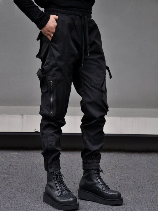 breasted pocket cargo pants, tactical pants, techwear - TrendyShopy