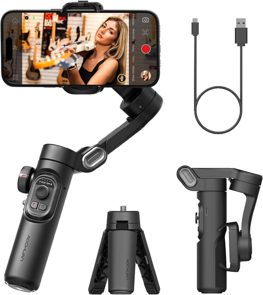AOCHUAN Smart XE – 3-Axis Foldable Smartphone Gimbal with Gesture Control, Joystick, and AI Face Tracking - TrendyShopy