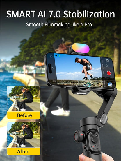 AOCHUAN Smart XE – 3-Axis Foldable Smartphone Gimbal with Gesture Control, Joystick, and AI Face Tracking - TrendyShopy