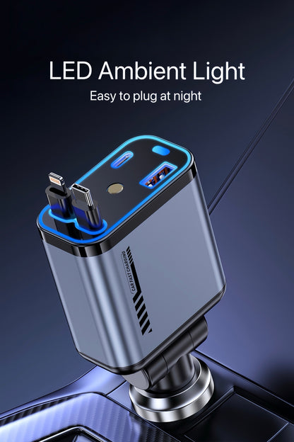 StarCharge 4-in-1 66W Retractable Car Charger with Starry Roof Light - TrendyShopy