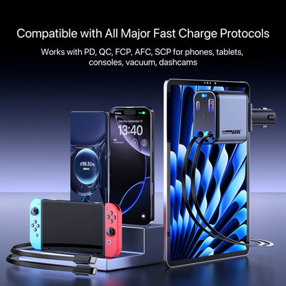 StarCharge 4-in-1 66W Retractable Car Charger with Starry Roof Light - TrendyShopy