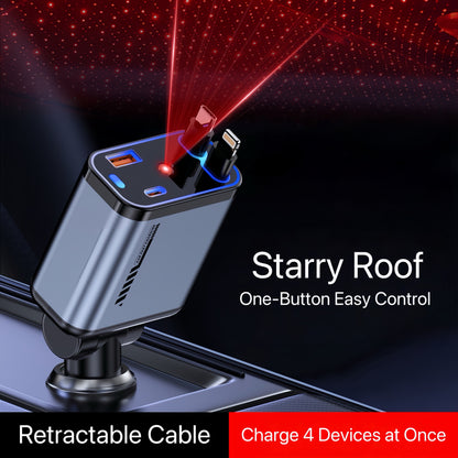 StarCharge 4-in-1 66W Retractable Car Charger with Starry Roof Light - TrendyShopy