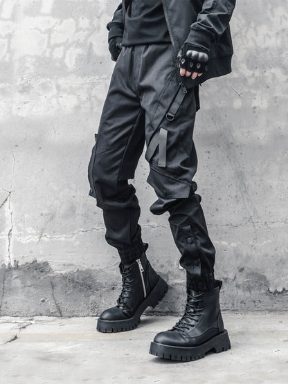 Dark cargo pants, paratrooper pants, multi-pocket, loose pants, buckle leggings - TrendyShopy