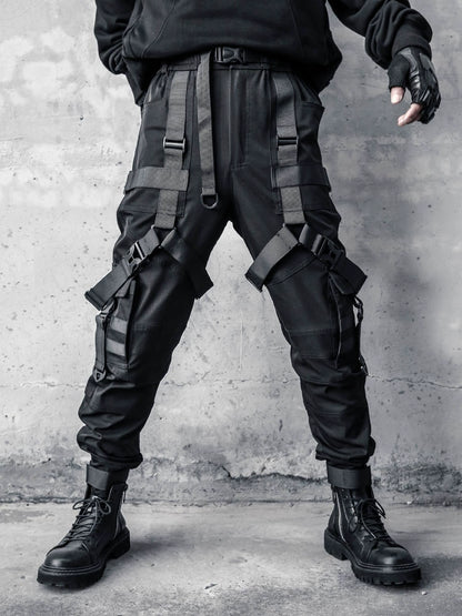 hardcore cargo pants. men's dark functional wind tactical paratrooper pants - TrendyShopy