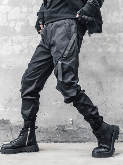 Dark cargo pants, paratrooper pants, multi-pocket, loose pants, buckle leggings - TrendyShopy