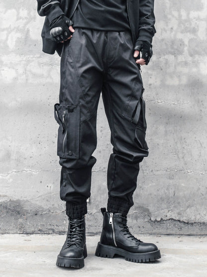 Dark cargo pants, paratrooper pants, multi-pocket, loose pants, buckle leggings - TrendyShopy