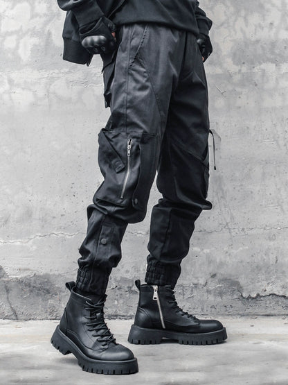 Dark cargo pants, paratrooper pants, multi-pocket, loose pants, buckle leggings - TrendyShopy