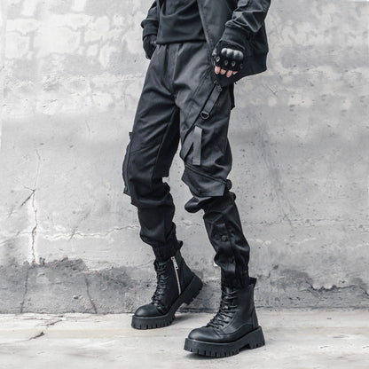 Dark cargo pants, paratrooper pants, multi-pocket, loose pants, buckle leggings - TrendyShopy